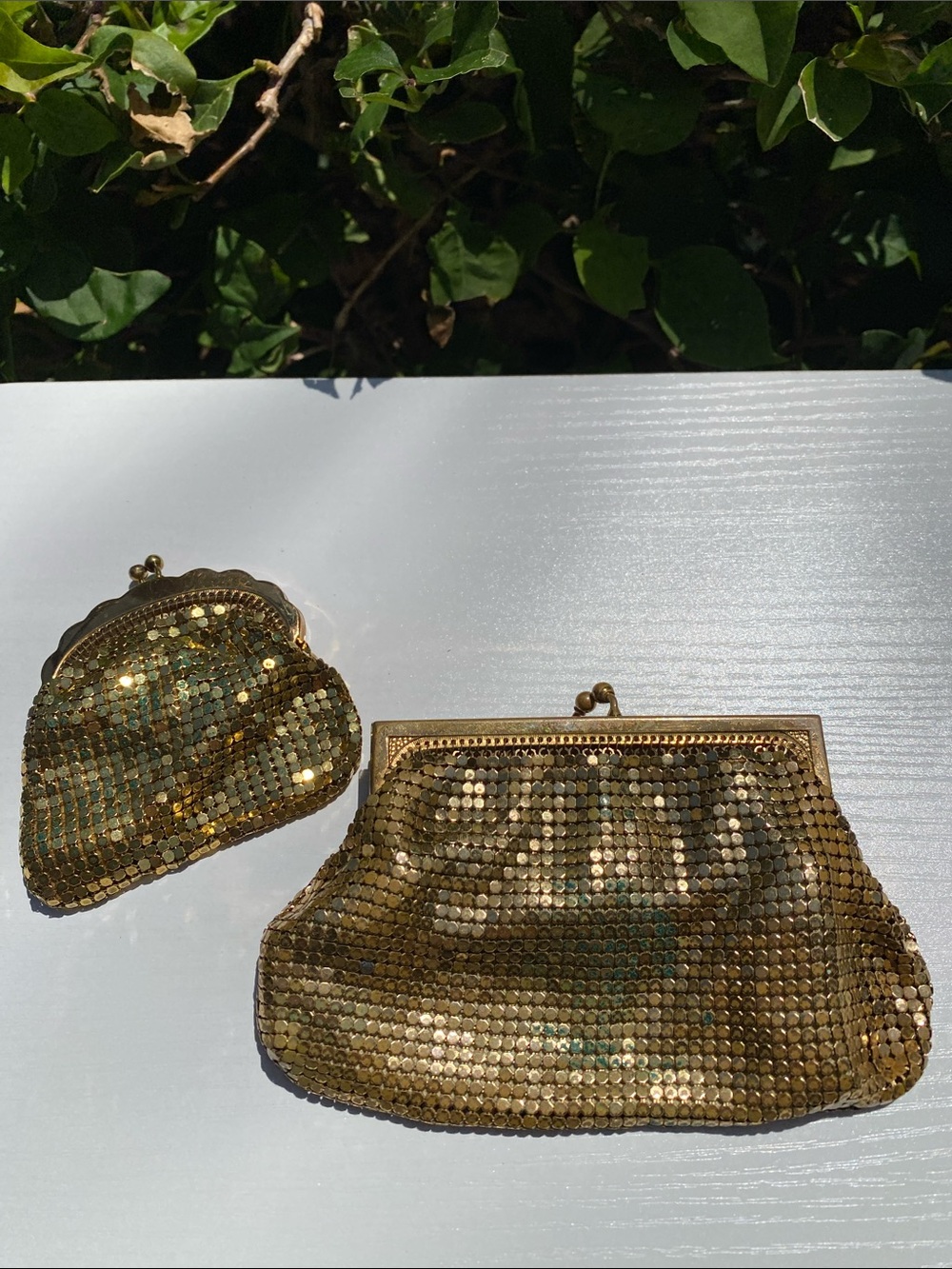 Vintage Whiting & Davis Gold Mesh Purse + Mini Coin Purse Set Gold Tone